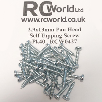 2.9x13mm Self Tapping Screw Pan Head PoziDriv Pk40